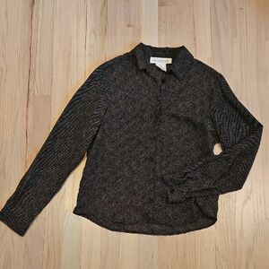 Jones New York Black and Tan Silk Blouse